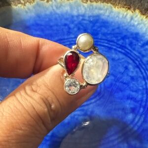 Morganite, Pearls, Garnet, Ring, In Sterling Silver